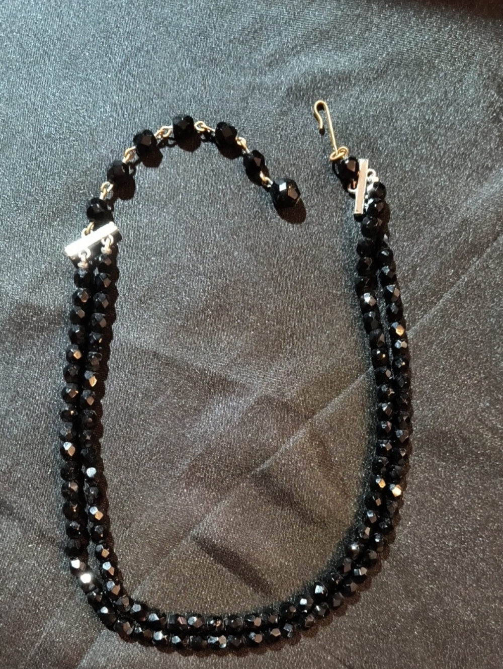 Vintage Black Spinel Faceted Bead Multi-Strand Necklace